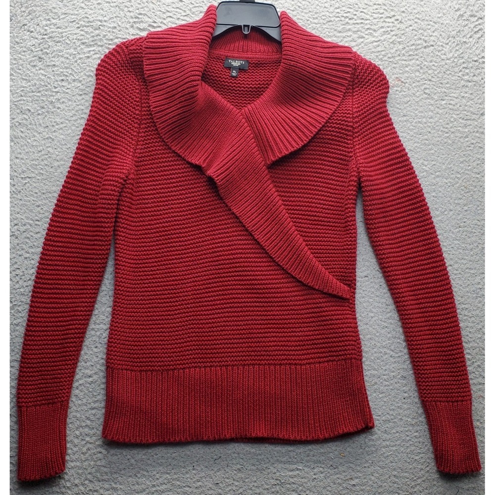 Talbots Sweater Womens PM Dark Red Chunky Knit Long Sleeve Shawl Collar Pullover